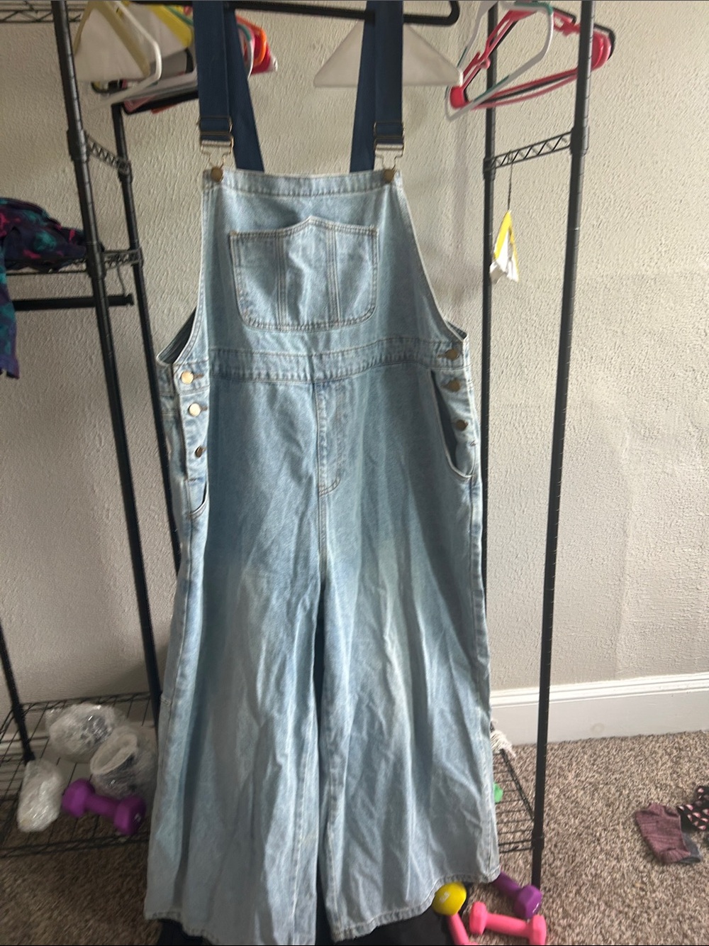 Cider Light Blue Denim Wide-Leg Overalls